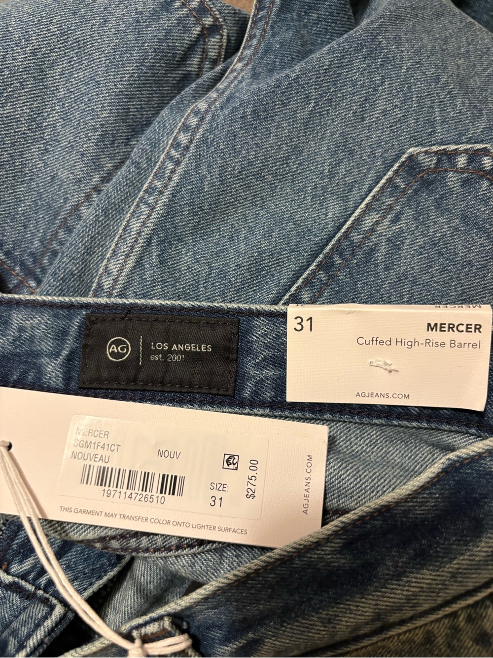 NWT $275 AG Mercer Cuffed High Rise Barrel Jeans Size 31 - Picture 4 of 4